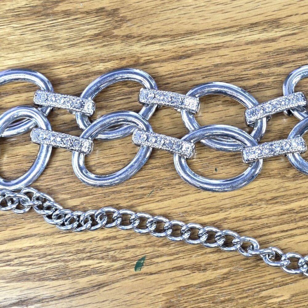 Silver-Tone Oval Link and Rhinestone Belt